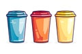 Colorful Disposable Cups Lined up on a Table for Drinks Royalty Free Stock Photo