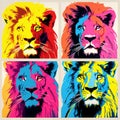 Colorful Contemporary Lion Portraits In Andy Warhol Style Royalty Free Stock Photo