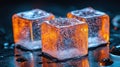 Three vibrant ice cubes, illuminated by contrasting light Royalty Free Stock Photo