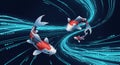 Koi Fish Swimming Through Digital Data Streams, Futuristic Technology Concept Royalty Free Stock Photo