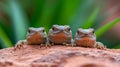 Three Vibrant Lizards Posing on Rock with Lush Green Background in Nature Setting Royalty Free Stock Photo