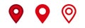 Three vibrant red location markers with different solid and outlined design variations