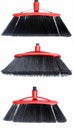 Three views of a black broom