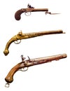 Three Vintage antique gun isolated on white background Royalty Free Stock Photo