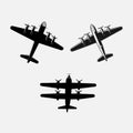 Three vintage bomber airplanes in black and white isolated. Royalty Free Stock Photo