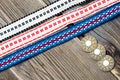 Three vintage colored ribbons and buttons Royalty Free Stock Photo