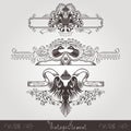 Three vintage engraving banners with different birds and pattern Royalty Free Stock Photo