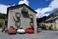 Three vintage Fiat 500 cars stand on street on 1 August 2016 in Livigno, Italy.