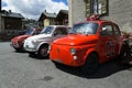 Three vintage Fiat 500 cars stand on street on 1 August 2016 in Livigno, Italy.