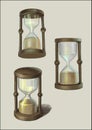 Three vintage hourglasses Royalty Free Stock Photo