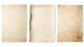 Three vintage paper sheets with lined texture on a clean white background Royalty Free Stock Photo