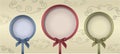 Three vintage round frame with bow Royalty Free Stock Photo