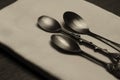 Three Vintage Spoons Resting on Table Napkin Royalty Free Stock Photo