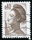 Three vintage stamp printed in France circa 1982 shows woman, the French symbol of Liberty