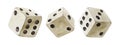 Three vintage watercolor dices on white Royalty Free Stock Photo