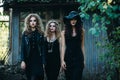 Three vintage women as witches