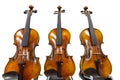 Three violins isolated on a white background Royalty Free Stock Photo