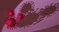 Three Virus purple model of respiratory syndrome coronavirus spotlighted with shadow