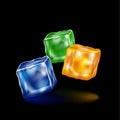 Three volumetric colored cubes on a black