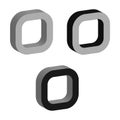 Three volumetric squares. Geometric ring shapes. Dark shadow objects. Vector abstract element. Royalty Free Stock Photo