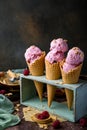 Three waffle cones with pink ice cream Royalty Free Stock Photo