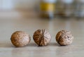 Three walnuts on the kitchen table