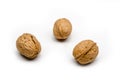 Three walnuts on a white background, isolated