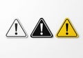Three warning signs with exclamation marks on a white background Royalty Free Stock Photo