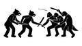 Three Warriors Combat Scene, Epic Battle Action Conflict, vector design Generative AI Royalty Free Stock Photo