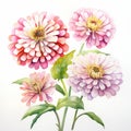 Realistic Watercolor Flower Painting: Zinnia With White Diamond Flowers Royalty Free Stock Photo