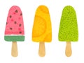 Three watercolor fruit popsicle