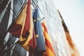 Three waving flags: European Union, Catalonia, Spain Royalty Free Stock Photo