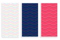 Three wavy pattern banners in pink blue white colors