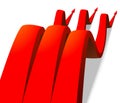 Three wavy red arrows on a red background