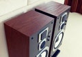 Three Way Big Audio Stereo Loud Speaker Closeup, loudspeaker pair Royalty Free Stock Photo