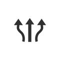 Three-way direction arrow in flat style. Vector illustration. Road direction icon isolated