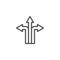 Three way direction arrows outline icon