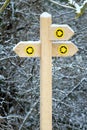 Snow covered signpost