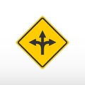 Three way fork road sign. Vector icon. Royalty Free Stock Photo