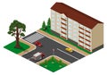 Three way junction intersection with main road isometric illustration