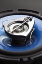 Three-way speaker system, coaxial speaker, car audio music, subwoofer. Top view Royalty Free Stock Photo