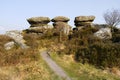 Three weathered gritstone outcrops in North Yorkshire