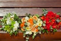 Three wedding bouquet - white, orange and red colours Royalty Free Stock Photo