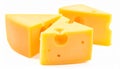 Three wedges of yellow cheese with visible holes on a white background dairy Royalty Free Stock Photo