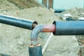 Three welded pipes on the one pipeline system.