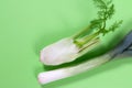 Three Welsh greenGreen vegetables. Diet, detox and healthy food concept - top view flat lay leeks, isolated on a white background