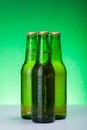 Three wet blank beer bottles Royalty Free Stock Photo