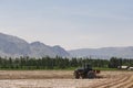 Three-wheeled tractor on farms in Central Asia.