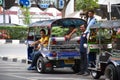 Three wheeled Tuk Tuk taxis in Bangkok Royalty Free Stock Photo