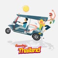 three wheels car with tourism. tuk tuk. Bangkok Thailand - vector Royalty Free Stock Photo